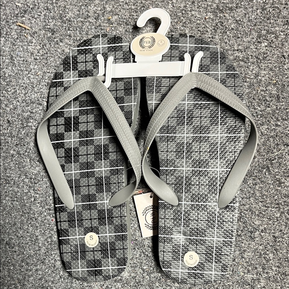 Black and Gray Plaid Flip Flops